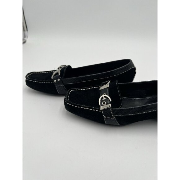 Etienne Aigner Women's Black Suede Leather Loafers With Buckle Accents Size 7 - Picture 9 of 16